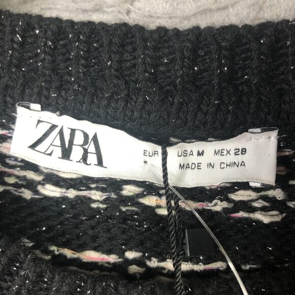 Zara Sweater Dress Womens Medium Black Knit Pockets 3/4 Sleeve ART 2142/049/330 - Picture 6 of 16